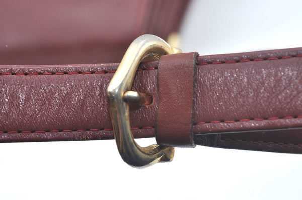 Authentic Cartier Must de Cartier Leather Shoulder Cross Bag Bordeaux Red L0433