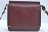 Authentic Cartier Must de Cartier Leather Shoulder Cross Bag Bordeaux Red L0434