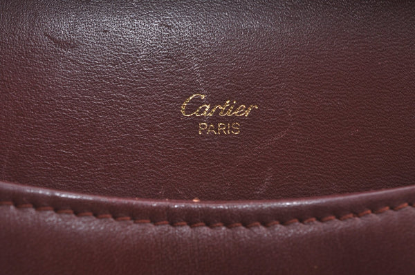 Authentic Cartier Must de Cartier Leather Shoulder Cross Bag Bordeaux Red L0434