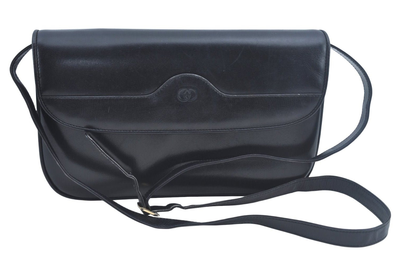 Authentic GUCCI Shoulder Cross Body Bag Purse GG Leather Black L0436