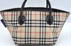 Authentic BURBERRY BLUE LABEL Check Hand Tote Bag Nylon Leather Beige L0439