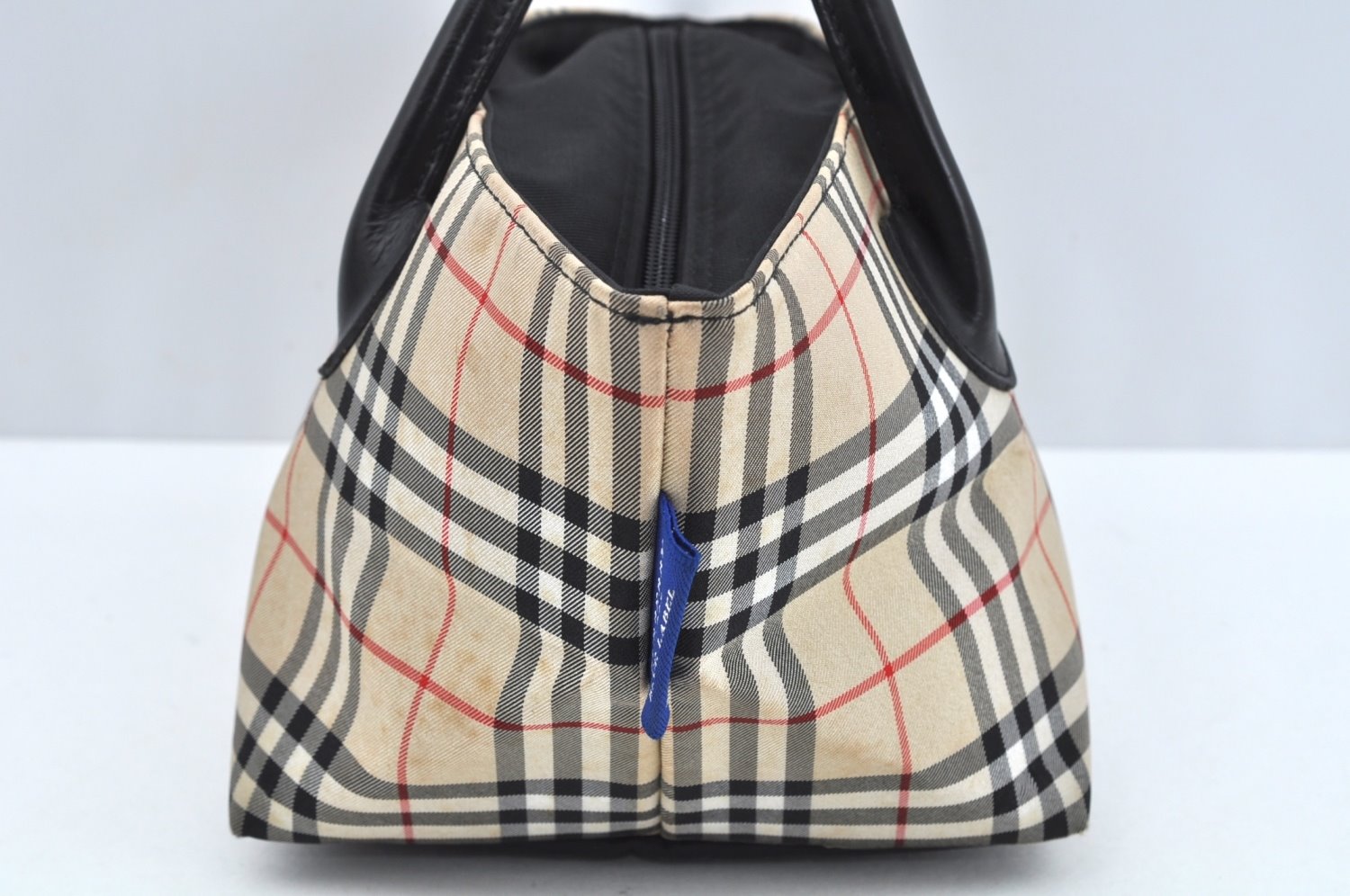 Authentic BURBERRY BLUE LABEL Check Hand Tote Bag Nylon Leather Beige L0439