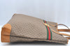 Authentic GUCCI Web Sherry Line Micro GG Tote Bag PVC Leather Brown L0442