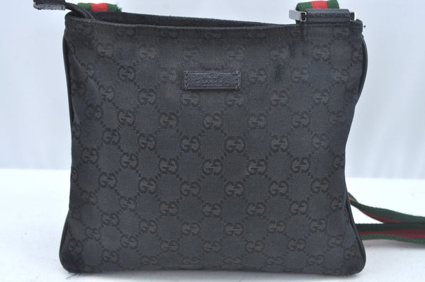 Authentic GUCCI Web Sherry Line Shoulder Cross Bag GG Canvas 146309 Black L0443