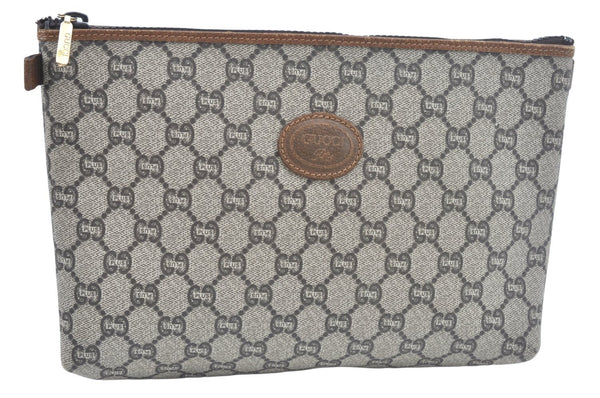 Authentic GUCCI Clutch Hand Bag Purse GG Plus PVC Leather Brown L0444
