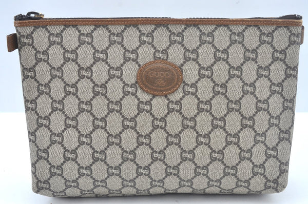 Authentic GUCCI Clutch Hand Bag Purse GG Plus PVC Leather Brown L0444