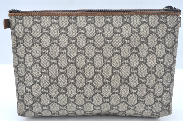 Authentic GUCCI Clutch Hand Bag Purse GG Plus PVC Leather Brown L0444