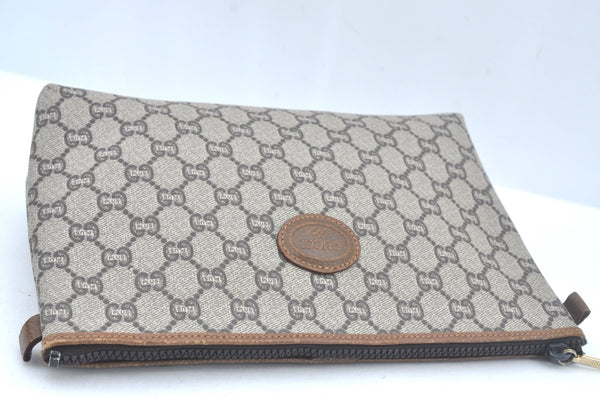 Authentic GUCCI Clutch Hand Bag Purse GG Plus PVC Leather Brown L0444