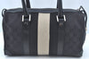 Authentic GUCCI Sherry Line Hand Bag Purse GG Canvas Leather Black L0445