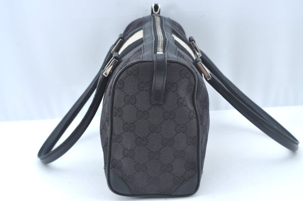 Authentic GUCCI Sherry Line Hand Bag Purse GG Canvas Leather Black L0445