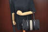 Authentic GUCCI Sherry Line Hand Bag Purse GG Canvas Leather Black L0445