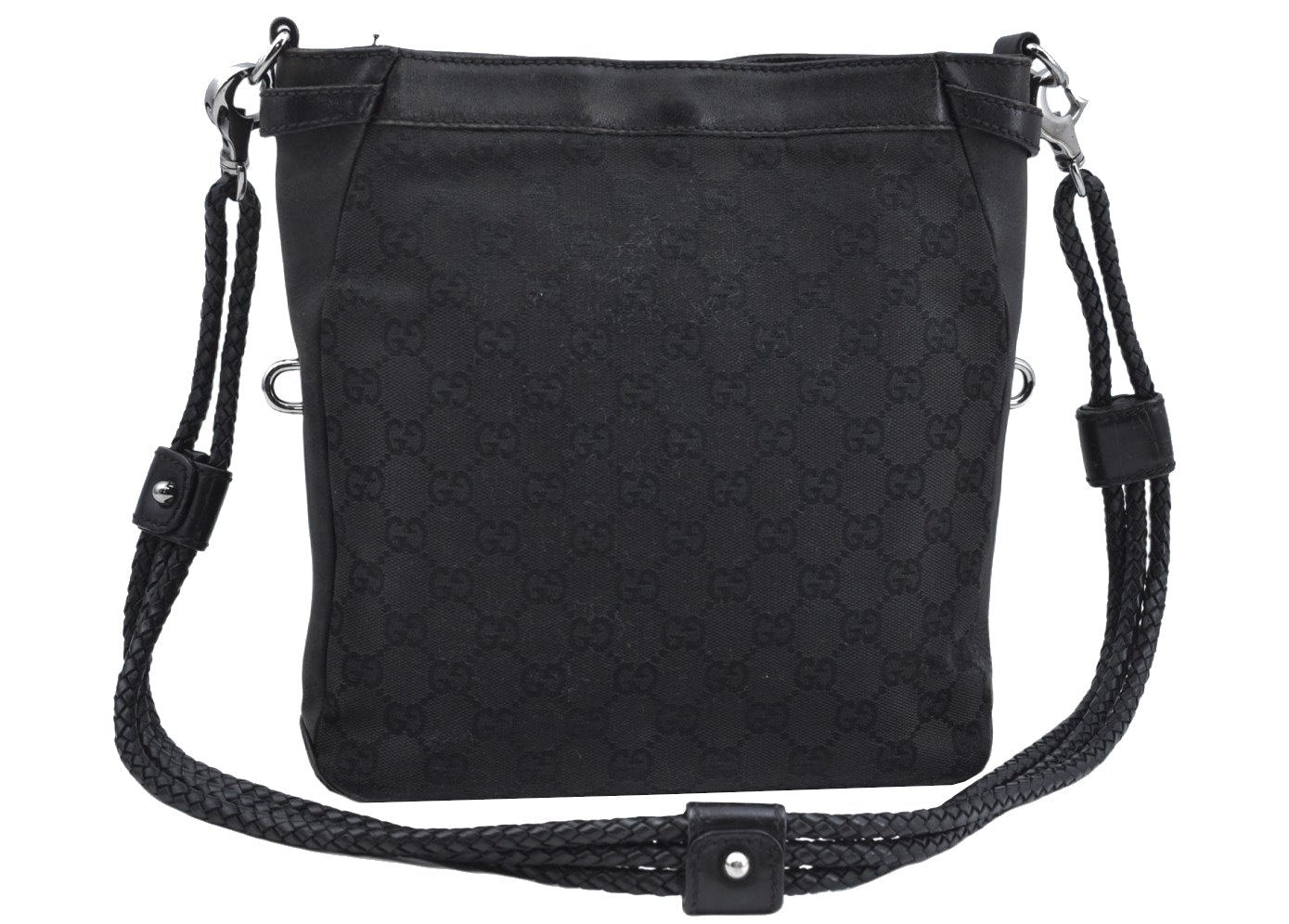 Authentic GUCCI Shoulder Cross Body Bag GG Canvas Leather 109106 Black L0446