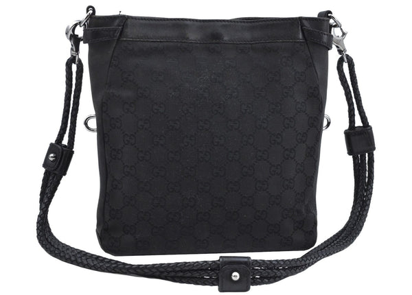Authentic GUCCI Shoulder Cross Body Bag GG Canvas Leather 109106 Black L0446