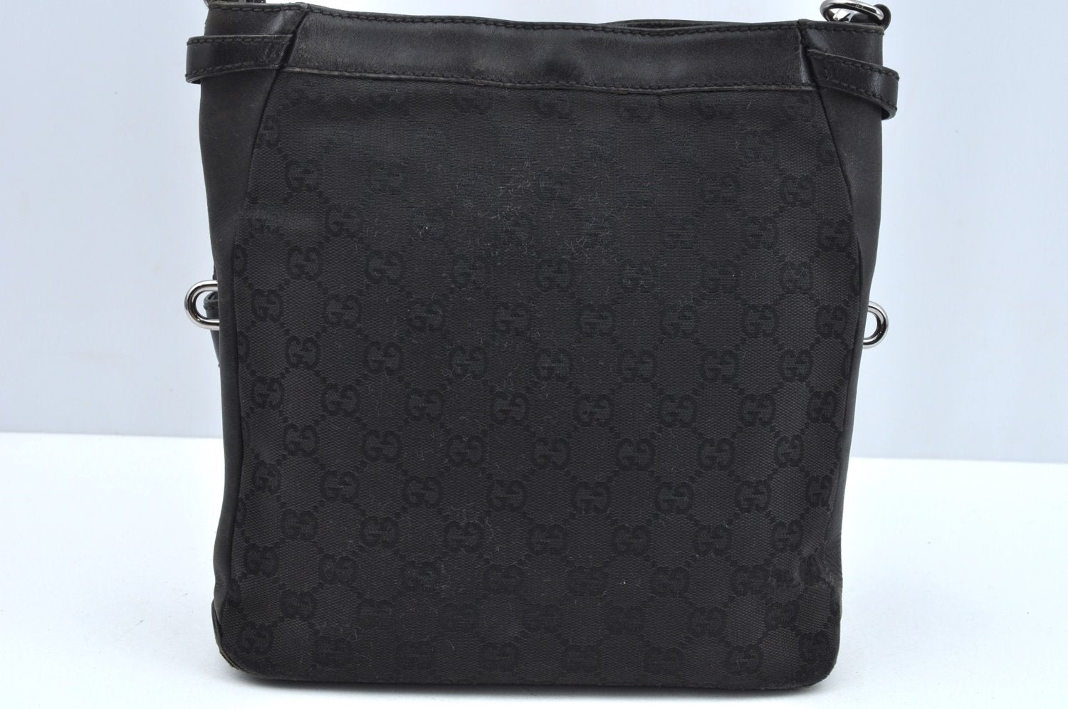 Authentic GUCCI Shoulder Cross Body Bag GG Canvas Leather 109106 Black L0446