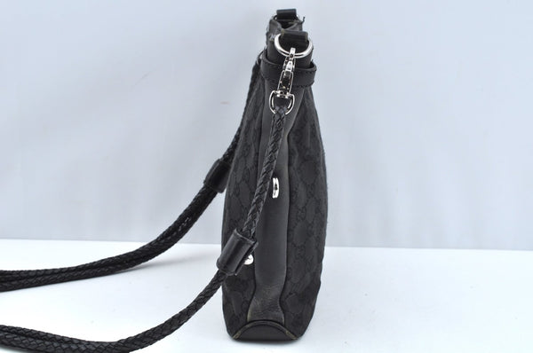 Authentic GUCCI Shoulder Cross Body Bag GG Canvas Leather 109106 Black L0446
