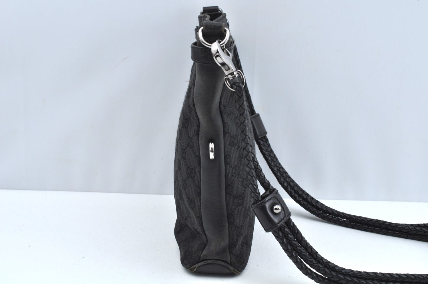 Authentic GUCCI Shoulder Cross Body Bag GG Canvas Leather 109106 Black L0446