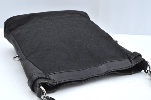 Authentic GUCCI Shoulder Cross Body Bag GG Canvas Leather 109106 Black L0446