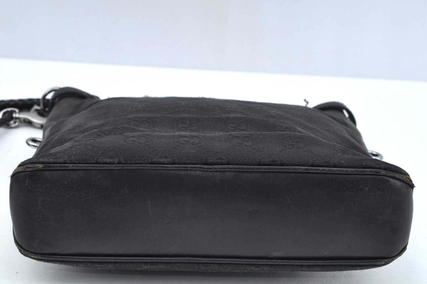 Authentic GUCCI Shoulder Cross Body Bag GG Canvas Leather 109106 Black L0446