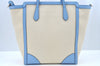Authentic GUCCI Swing Hand Tote Bag Canvas Leather Beige Light Blue L0451