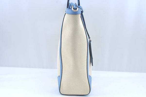 Authentic GUCCI Swing Hand Tote Bag Canvas Leather Beige Light Blue L0451