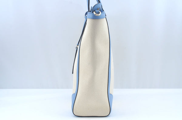 Authentic GUCCI Swing Hand Tote Bag Canvas Leather Beige Light Blue L0451