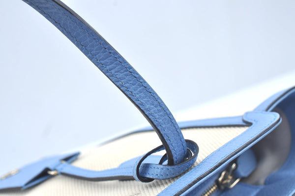 Authentic GUCCI Swing Hand Tote Bag Canvas Leather Beige Light Blue L0451