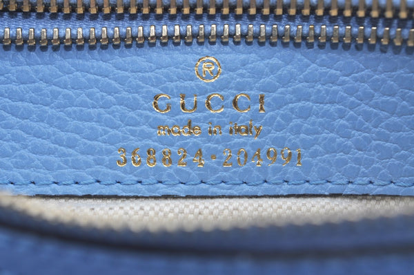 Authentic GUCCI Swing Hand Tote Bag Canvas Leather Beige Light Blue L0451