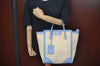 Authentic GUCCI Swing Hand Tote Bag Canvas Leather Beige Light Blue L0451