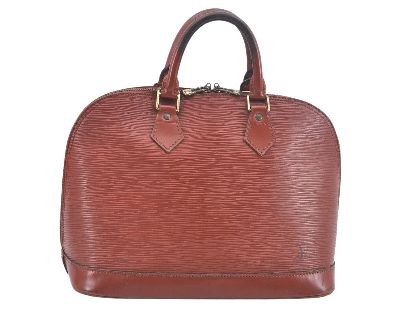 Authentic Louis Vuitton Epi Alma PM Hand Bag Brown M52143 LV L0466