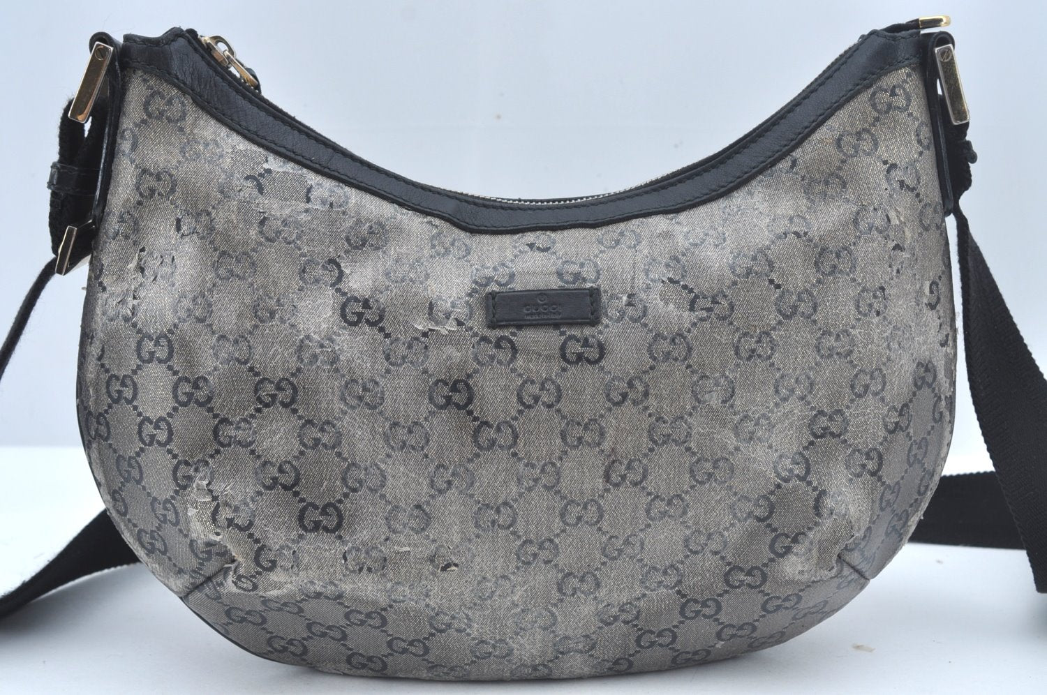 Authentic GUCCI GG Crystal Shoulder Cross Body Bag Purse PVC Leather Black L0471