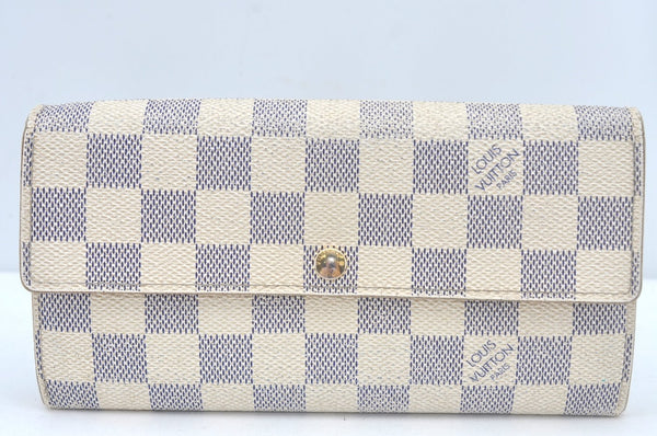 Authentic Louis Vuitton Damier Azur Portefeuille Sarah Wallet N61735 LV L0472