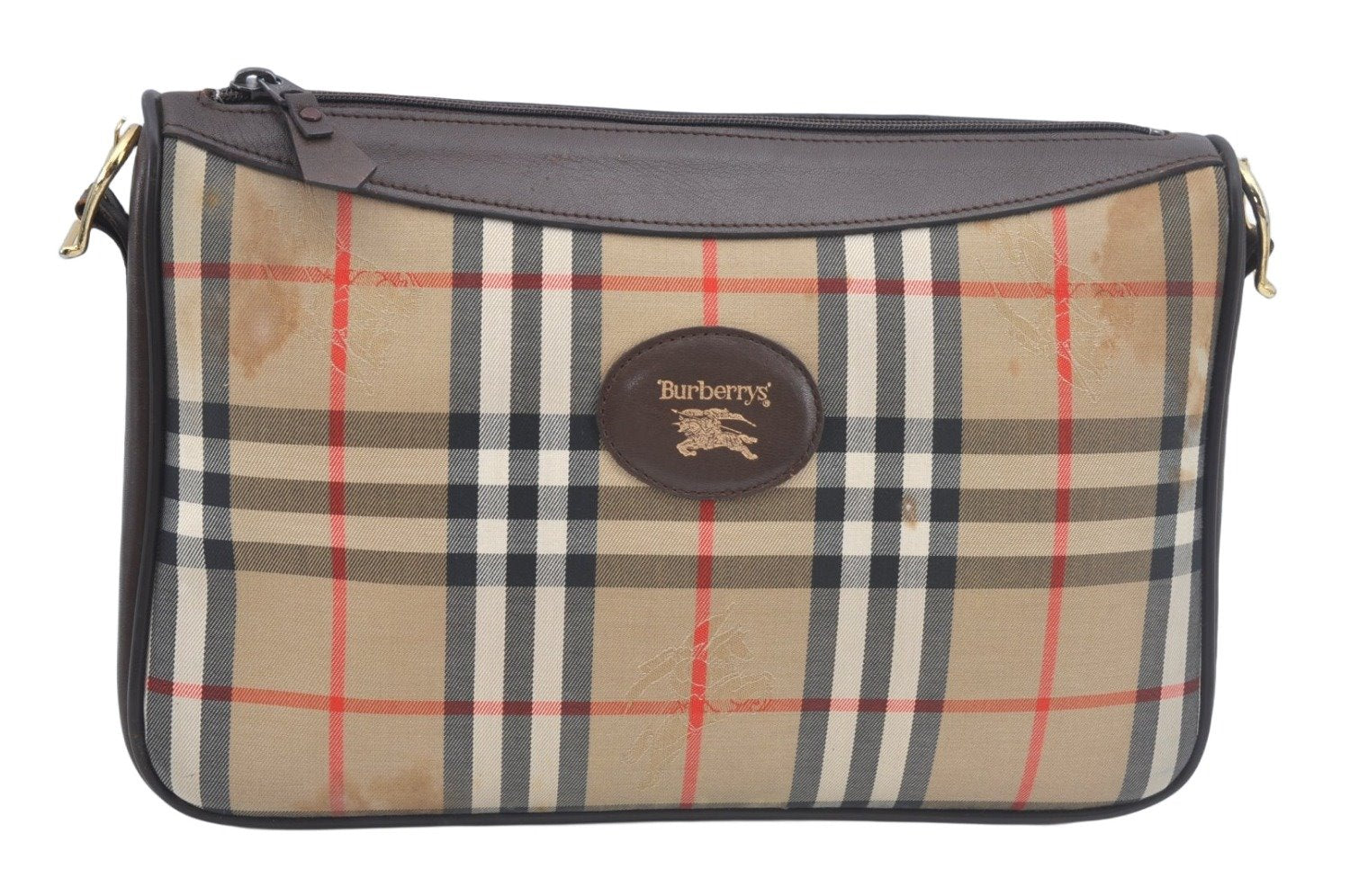 Authentic Burberrys Nova Check Shoulder Cross Body Bag Canvas Beige Junk L0474