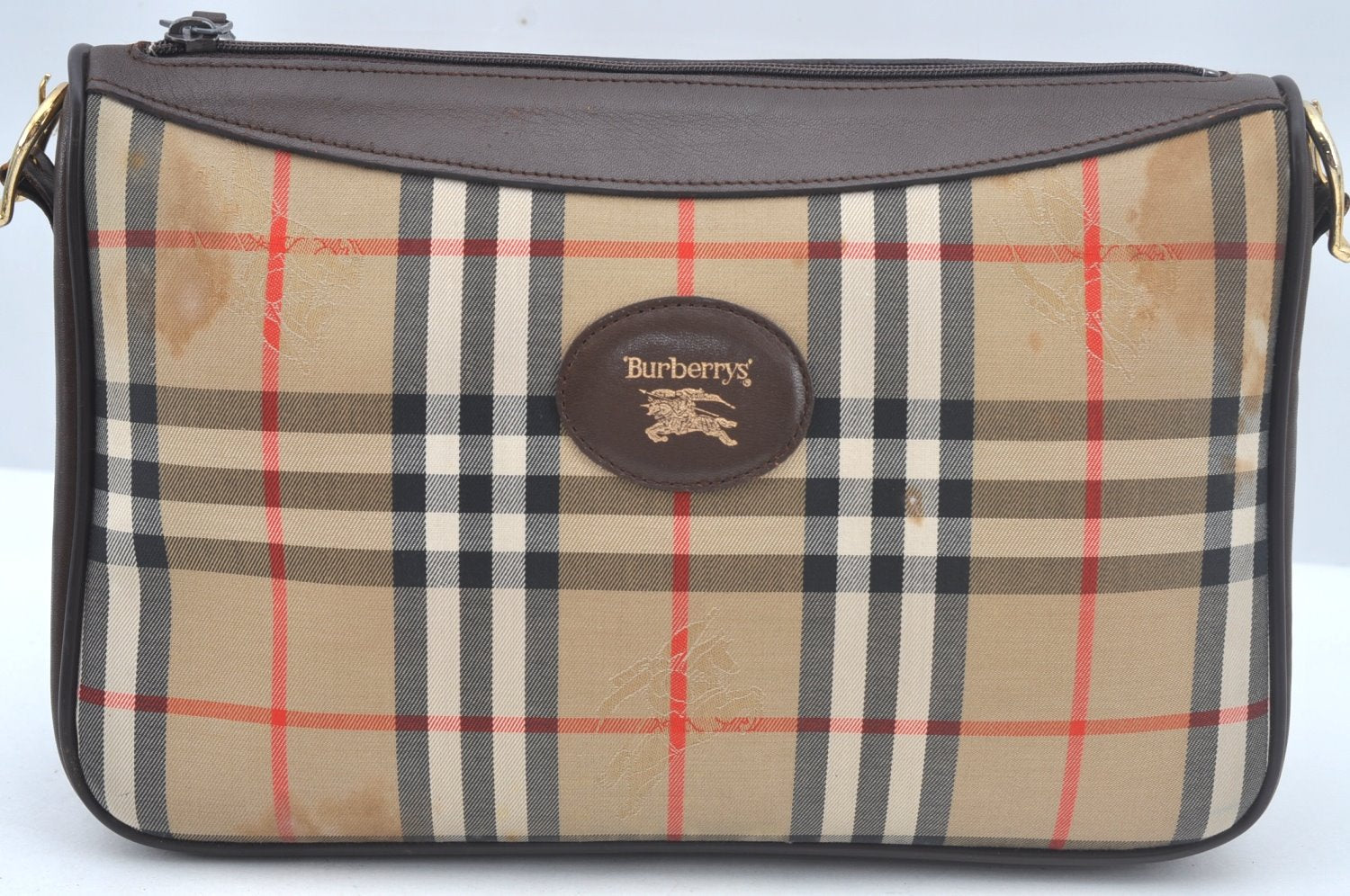 Authentic Burberrys Nova Check Shoulder Cross Body Bag Canvas Beige Junk L0474