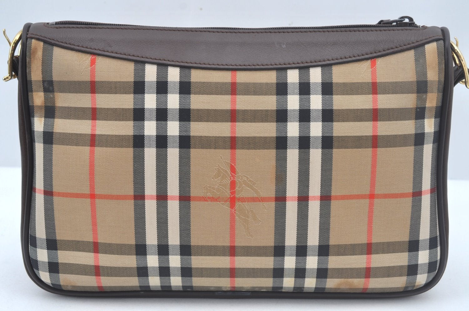 Authentic Burberrys Nova Check Shoulder Cross Body Bag Canvas Beige Junk L0474