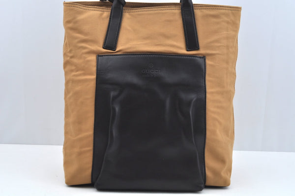 Authentic GUCCI Vintage Hand Tote Bag GG Canvas Leather Brown L0475
