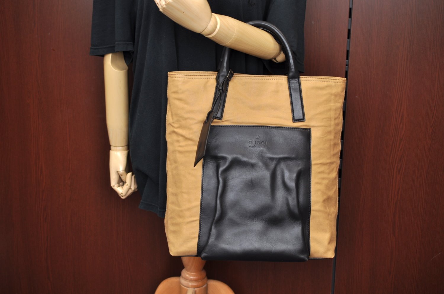 Authentic GUCCI Vintage Hand Tote Bag GG Canvas Leather Brown L0475