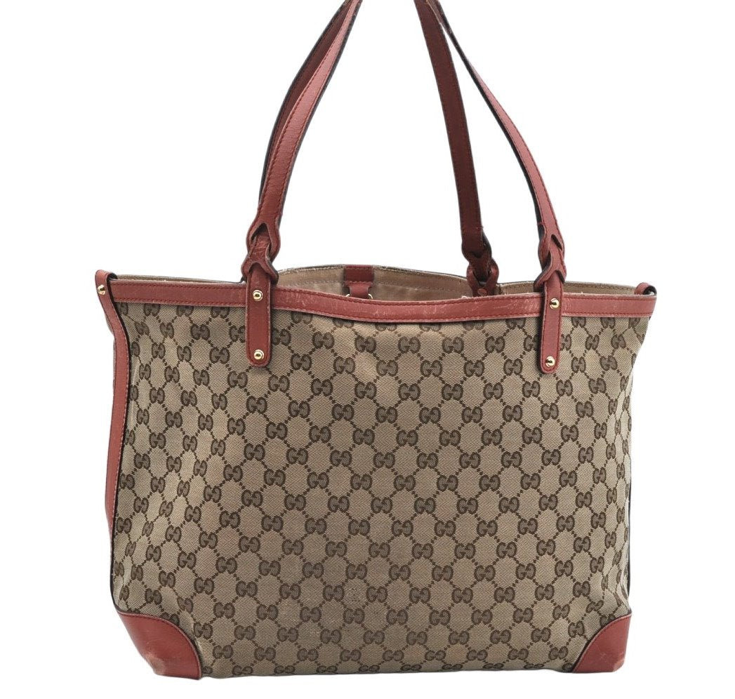 Authentic GUCCI Craft Shoulder Tote Bag GG Canvas Leather 247209 Brown L0476