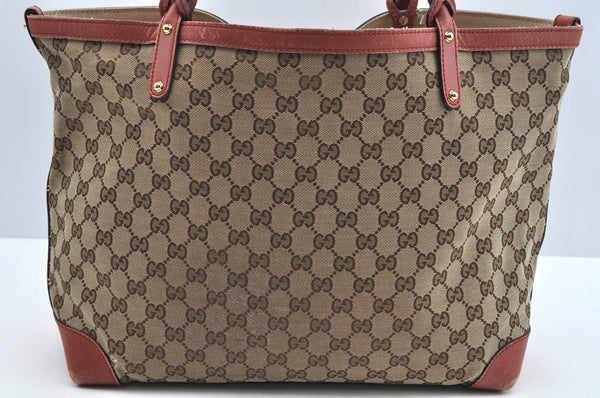 Authentic GUCCI Craft Shoulder Tote Bag GG Canvas Leather 247209 Brown L0476