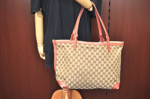 Authentic GUCCI Craft Shoulder Tote Bag GG Canvas Leather 247209 Brown L0476