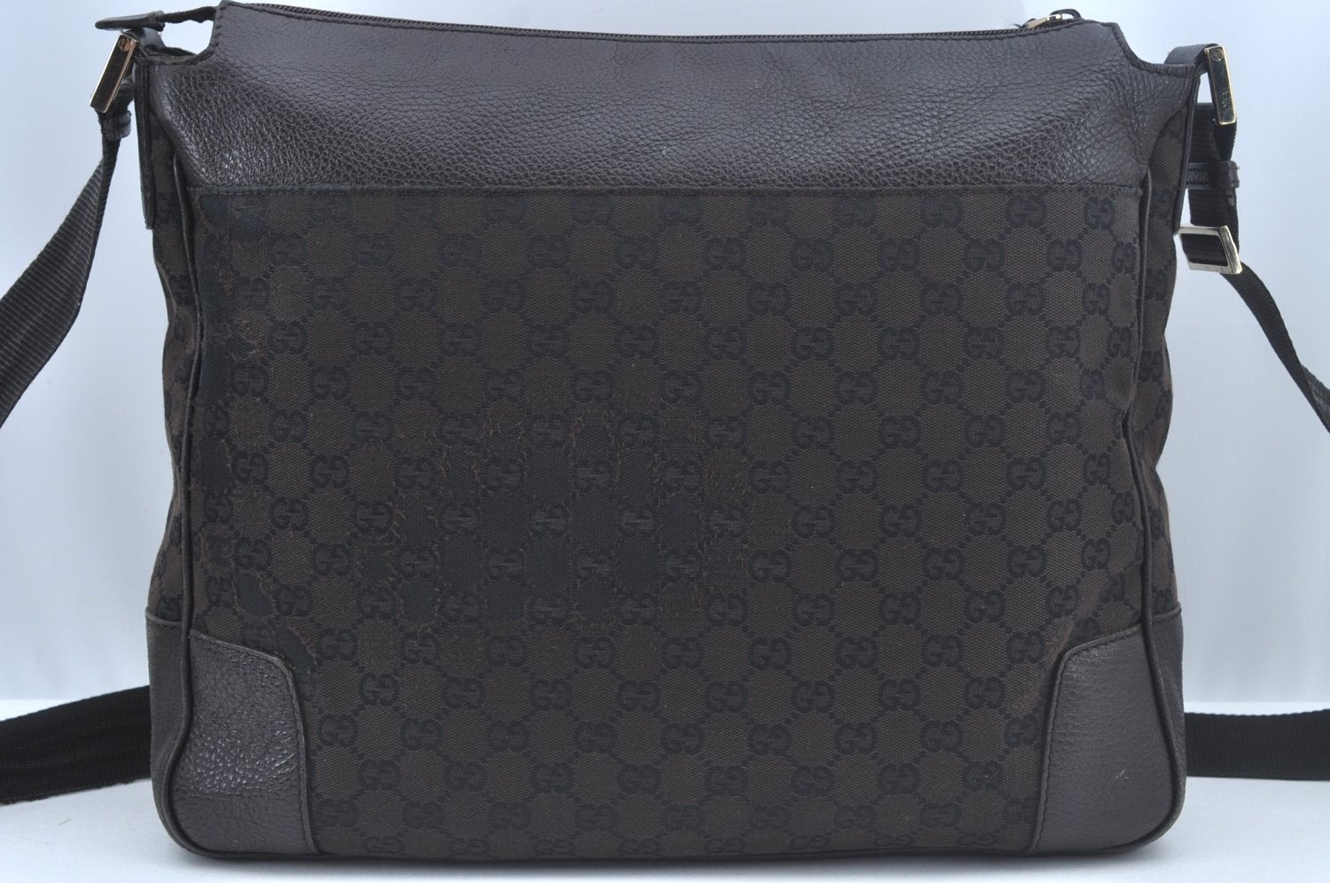 Authentic GUCCI Shoulder Cross Body Bag GG Canvas Leather Brown L0478