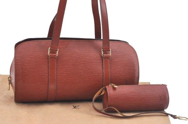 Authentic Louis Vuitton Epi Soufflot Black Hand Bag Brown M52223 LV L0480