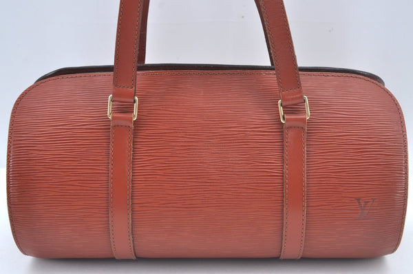 Authentic Louis Vuitton Epi Soufflot Black Hand Bag Brown M52223 LV L0480