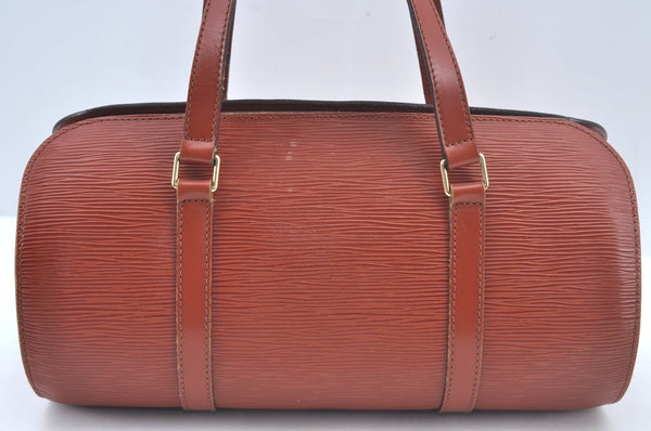 Authentic Louis Vuitton Epi Soufflot Black Hand Bag Brown M52223 LV L0480