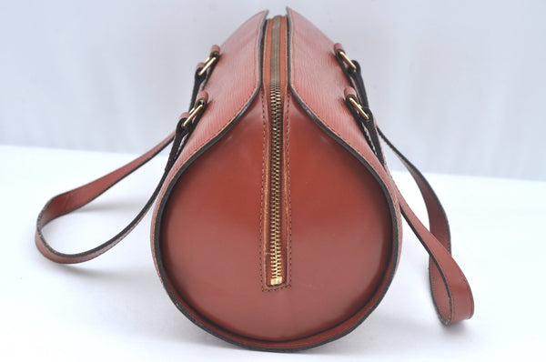 Authentic Louis Vuitton Epi Soufflot Black Hand Bag Brown M52223 LV L0480