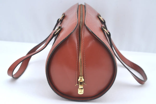 Authentic Louis Vuitton Epi Soufflot Black Hand Bag Brown M52223 LV L0480