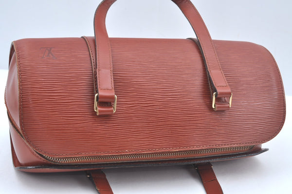 Authentic Louis Vuitton Epi Soufflot Black Hand Bag Brown M52223 LV L0480