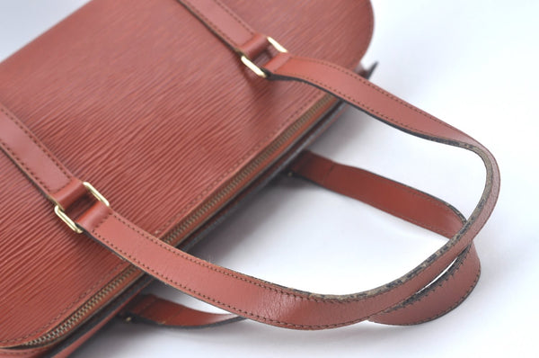 Authentic Louis Vuitton Epi Soufflot Black Hand Bag Brown M52223 LV L0480