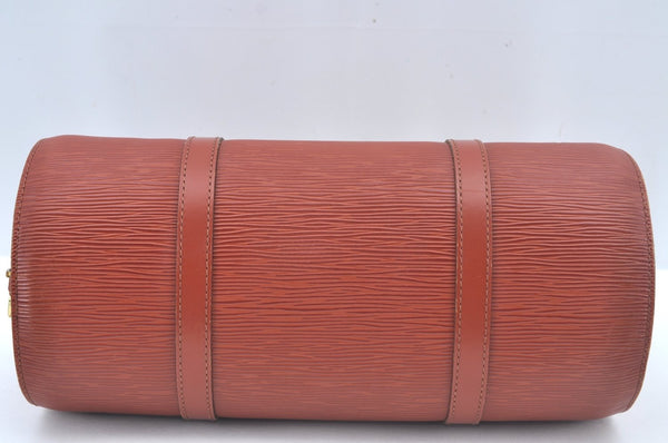 Authentic Louis Vuitton Epi Soufflot Black Hand Bag Brown M52223 LV L0480