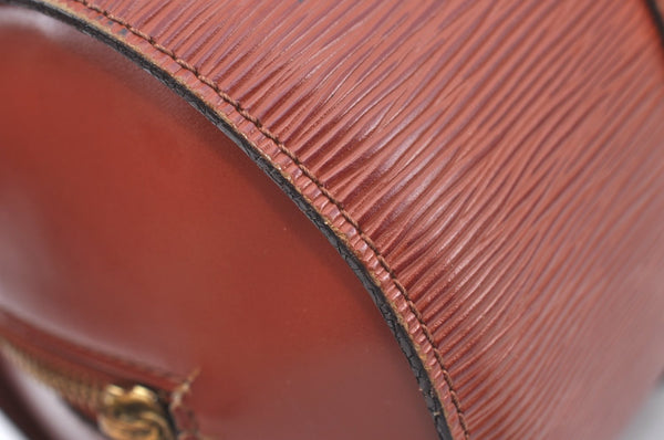 Authentic Louis Vuitton Epi Soufflot Black Hand Bag Brown M52223 LV L0480