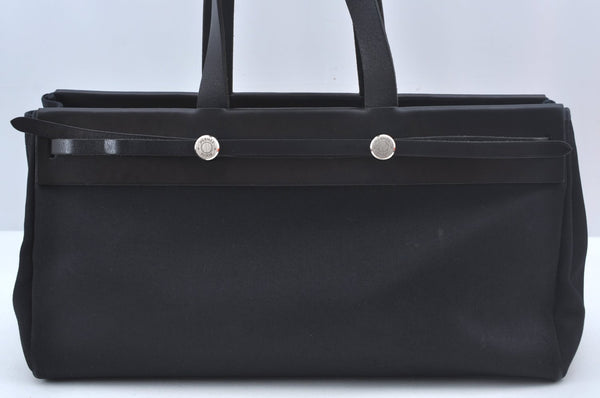 Auth HERMES Her Bag Cabas GM & GM 2Way Shoulder Tote Bag Canvas Black  L0484